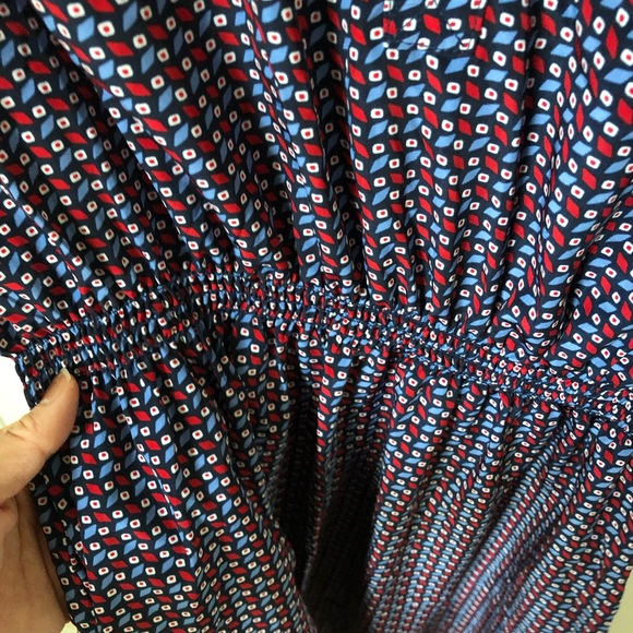 Ike Behar Blue Red White Sleeveless Elastic Waist Summer Dress Large L - Picture 5 of 8